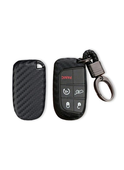 Buy 7Cylinder for Dodge Chrysler Rubber Key Fob Case Cover Shell with Keychain for Ram Grand Caravan Charger Challenger 300C - Carbon Fiber in UAE