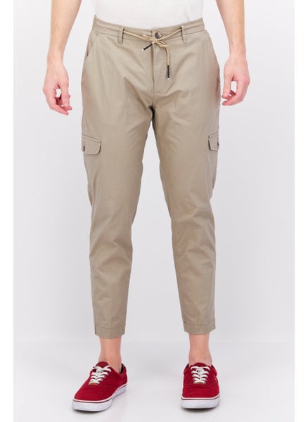 Buy Men Regular Fit Solid Cargo Pants, Stone in UAE