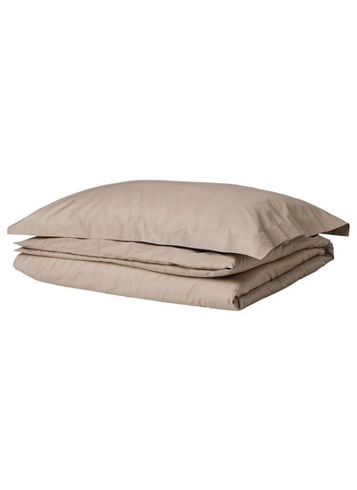 Buy Duvet Cover And Pillowcase Grey Beige 150X200 And 50X80 Cm in Saudi Arabia