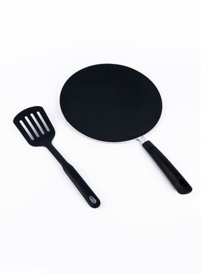 Buy 2pc Set of 28cm Nonstick Tawa Crepe Pan Compatible with Induction Cooktop with Slotted Turner - Black in UAE