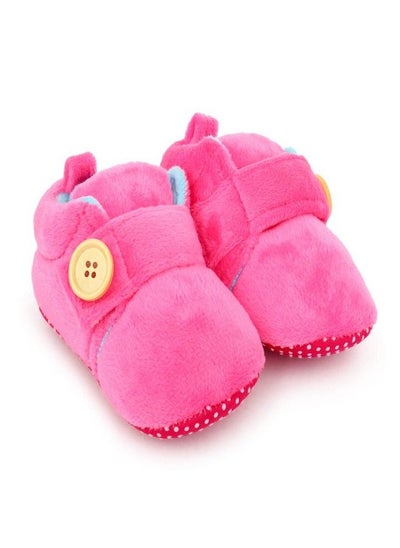 اشتري Superminis Baby Girls And Baby Boys Dual Color Velvet Soft Base Booties/Shoes With Wooden Button (6-12 Months, Pink+Sky Blue) في الامارات