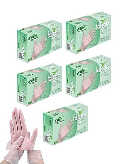 Buy Falcon Vinyl Gloves Powder Free (5 Packs x 100 Pieces) in UAE