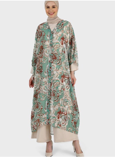 Buy Floral Print Tiered Abaya in UAE