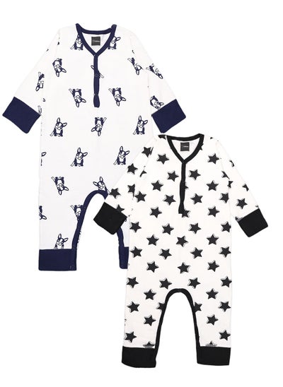 Buy Kidbea 100% Organic Cottton Romper Bodysuit Jumpsuit Combo 2 Designs Color dog and star Printed in UAE