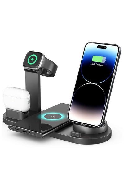 Buy 5-in-1 Universal Fast Charging Station Wireless Charger Station For Mobile Phone Watch Headphones（Black） in UAE