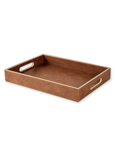 اشتري Leather Serving Tray with Handles (Caramel) في الامارات