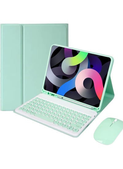 Buy Keyboard Case & Mouse for iPad 10th Generation (10.9" inch, 2022), Slim Folio Cover Detachable Bluetooth Keyboard with Pencil Holder (Light Green) in UAE