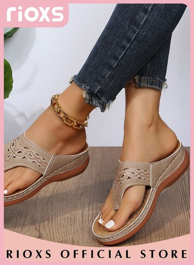 اشتري Women's Summer Fashion Casual Wedge Flip Flops Slippers with Arch Support Stap Non-slip Platform Sandals for Indoor or Outdoor Use في السعودية