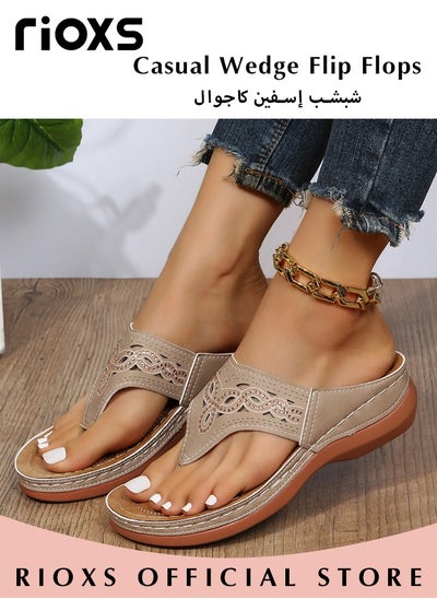 اشتري Women's Summer Fashion Casual Wedge Flip Flops Slippers with Arch Support Stap Non-slip Platform Sandals for Indoor or Outdoor Use في الامارات