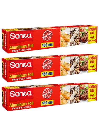 Buy Sanita aluminum foil roll, 3 rolls, 450 mm * 85 metres in Saudi Arabia