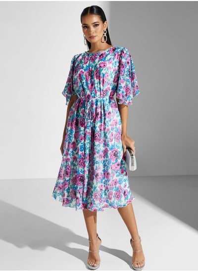 اشتري Printed Tie Detailed  Dress في الامارات