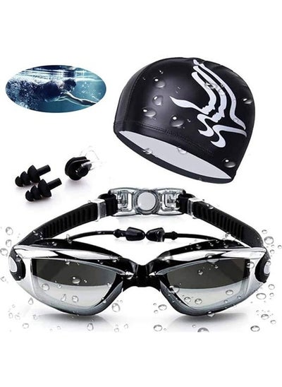 اشتري Adjustable Swimming Goggles Waterproof and Cap Set 4 in 1, UV 400 Protection Lenses Clear Anti-Fog في الامارات