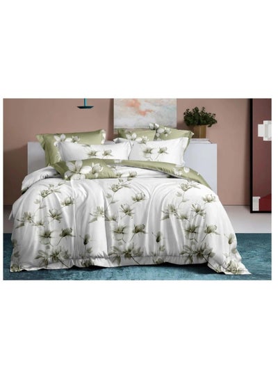 Buy 6-Pieces Glace Cotton Printed Fancy Comforters Set Fixed duvet, fitted bedsheets and pillowcase King Size F22 in UAE