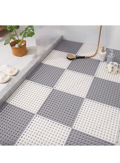 Buy 12 Pack Interlocking Non Slip Drainage Floor Tiles, 11.8 X Inch Soft PVC Bath Shower Mat with Suctions Cups, Holes for Bathroom, Kitchen, Pool, Wet Areas in Saudi Arabia