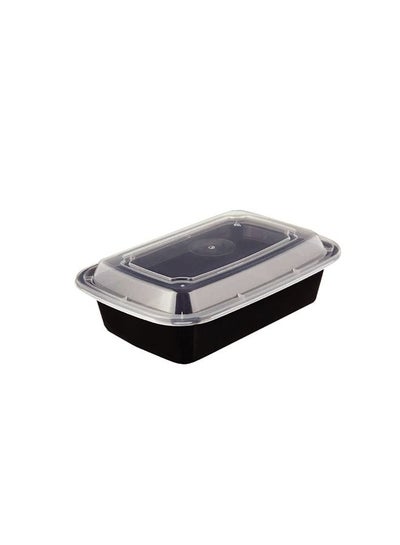 Buy Microwave Container Black 48 Ounce Rectangular With Lid Pack of 24 Pieces in UAE
