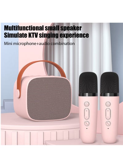 Buy Portable Karaoke Machine with 2 Wireless Microphone Music Player Toys Gifts Children Mini BT Speaker for Kids Pink in Saudi Arabia