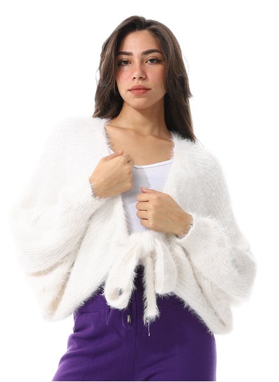 Buy Mohair Long Sleeves Lace Up Cardigan_Off White in Egypt