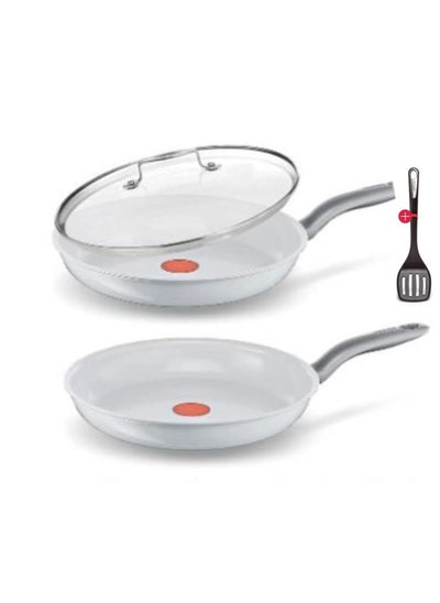 اشتري TEFAL 4 piece Ceramic Control Ceramic Pan 24cm 30cm With Glass Lid 24cm and Slotted Turner Spatula Ceramic Coating For Searing And Crispy Results Induction Cooker Compatible For All Types Of Stove في الامارات