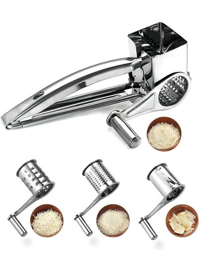 اشتري Rotary Cheese Grater Stainless Steel Manual Handheld Cheese Grater,Handheld Manual Grater Shredder with 4 Stainless Steel Drum Blades في السعودية