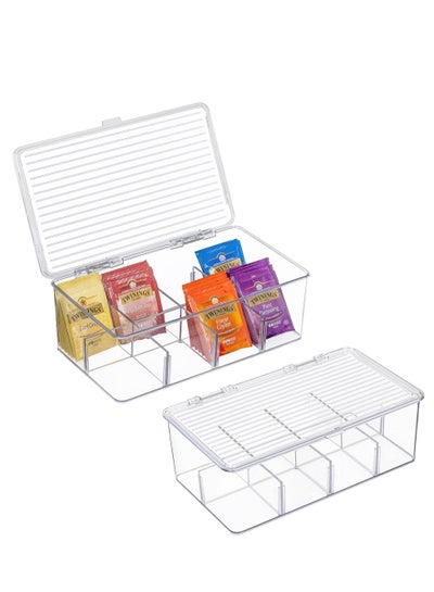 اشتري 2 Pack Stackable Tea Bag Organizer, Plastic Storage Box for Kitchen Pantry Cabinets and Countertops, Holder Bags, Coffee, Sugar Packets, Small Packets في الامارات