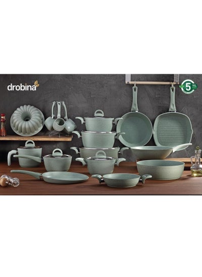 Buy Turkish granite cookware set 23 pieces green in Saudi Arabia