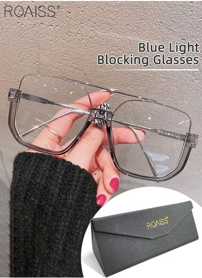 اشتري Blue Light Blocking Glasses Blue Light Filter Computer Reading Gaming TV Phones Square Eyeglasses Oversize Anti Eyestrain Headache Eyewear for Men Women Transparent Grey 54mm في الامارات