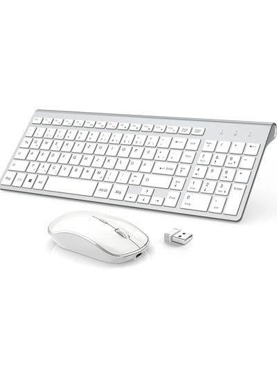 Buy Wireless Keyboard and Mouse Combo Rechargeable J 2.4G Ergonomic and Slim Quiet Click Compact Designed for Windows, PC, Laptop,Tablet(Silver) in UAE