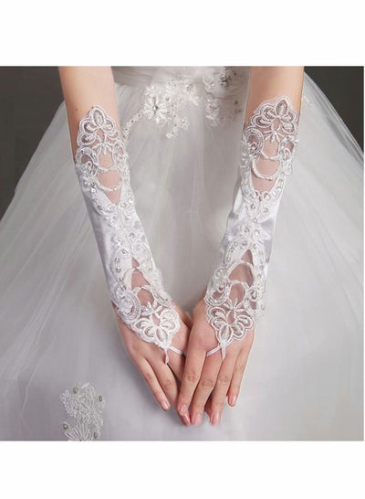 Elegant Crystal Fingerless Lace Beaded Wedding Gloves