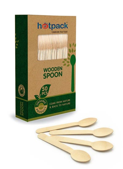 اشتري Hotpack Disposable Eco-Friendly Disposable Cutlery Wooden Spoon 50 Pieces في الامارات