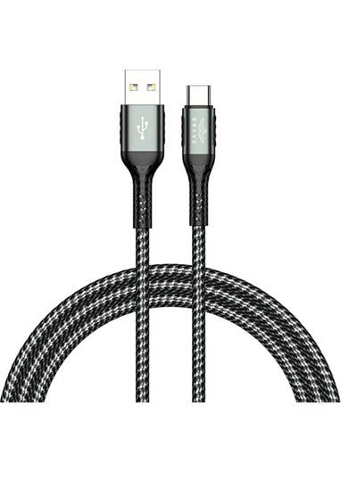 Buy BRAVE 30W USB Cable Type-C Connector 3.1A Nylon Braided Durable Fast Charge and Data Cable (1.2m/4ft) Made of Aluminum Alloy for Long Lasting Material, Safe and Reliable, Flexible Black in UAE