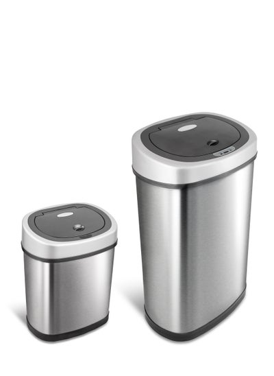 Buy Ninestars Automatic Touchless Infrared Motion Trash Can Combo Modern Stain Resistant Garbage Bin for Kitchen Office Living Room Bathroom 13 Gal 50 L And 3 Gal 12 L Stainless Steel Base With Lid in UAE