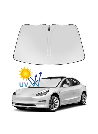 اشتري Tesla Model Y Model 3 Windshield Sunshade Folding Sun Visor Protector Sun Shade Cover 2022 Upgrade في الامارات