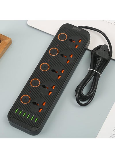 Buy Tycom Power Strip Surge Protector with USB- Extension Cord Flat Plug with Widely 5 AC Outlet and 6 USB, Small Desktop Station with 6 ft Power Cord, Compact Socket in UAE