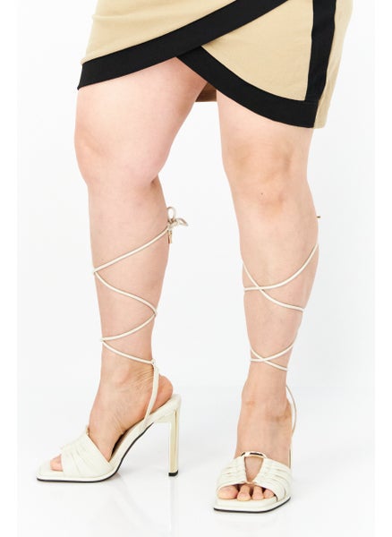 Buy Women Strappy Slip On Square Toe Sandals, Cream in Saudi Arabia