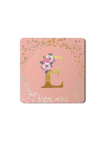 Buy Designer Leather Coasters Mat for Beverage Drinks- Custom Monogram Initial Letter Floral Pattern Alphabet - E (Rose Pink) in UAE