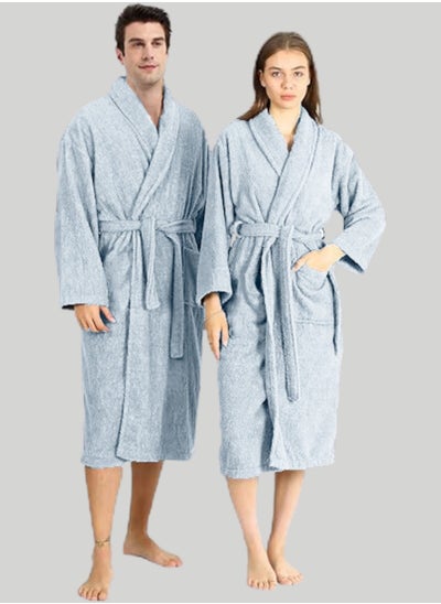 Buy Men's and Women's Pure Egyptian Cotton Bathrobe, Multi Size, with Side Pockets and Drawstring in Saudi Arabia