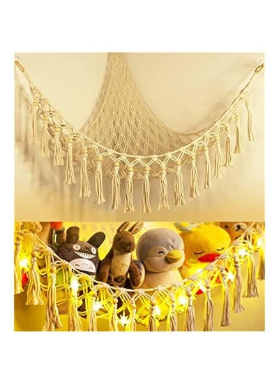 اشتري Stuffed Animal Toy Storage Hammock with LED Light - Macrame Jumbo Doll Corner Stuff Animals Organizer Decorations - Cute Hanging Plushie Net Kids Baby Nursery Bedroom Room Decor في السعودية