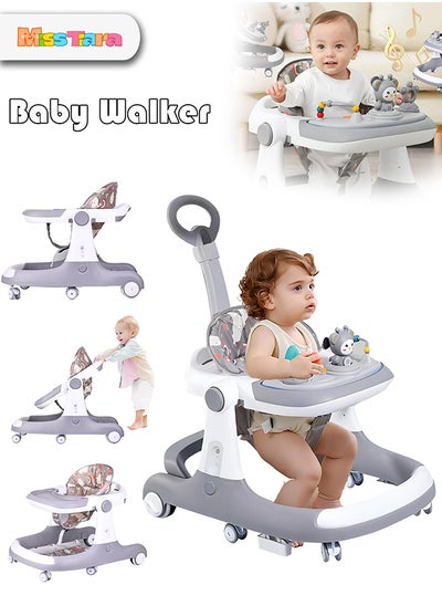 Buy Baby Walker, 3-in-1 Foldable Baby Walkers with Wheels and Baby Activity Center Toys Tray with Music, 4-Gear Height Adjustable Infant Toddler Baby Walker, Baby Walker for Boys and Girls from 6-24 Months in UAE