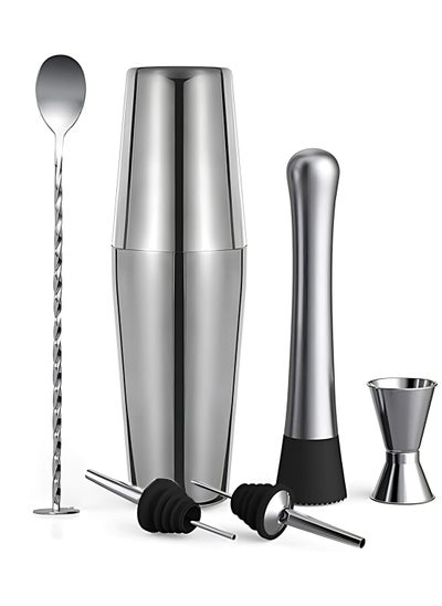 Buy 6-Piece Boston Cocktail Shaker Set – Premium Stainless Steel Mixing Tools for Home and Professional Bartenders in UAE