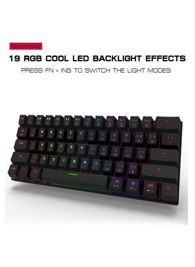 اشتري Bluetooth Gamer Keyboard Motospeed CK62 QWERTY Outemu Blue English US Black with RGB Lights في السعودية