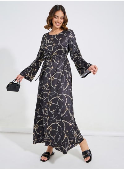 Buy Chain Print Round Neck Maxi Dress in Saudi Arabia