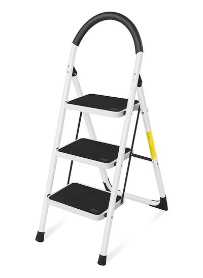 Buy 3 Step Ladder Folding Heavy Duty Steel Ladder 150kg Capacity (115x72x65cm), Rubber Pad Multi-Purpose Portable Ladder for Home, Kitchen, Garden, Office, Warehouse in UAE