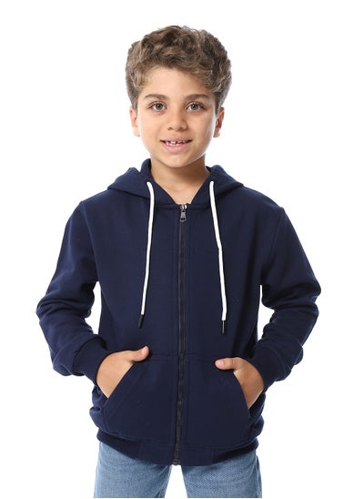 اشتري Navy Blue Zipper Closure Fleeced Boys Sweatshirt_Navy Blue في مصر