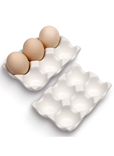 اشتري 6 Cups Egg Tray Serveware, Ceramic Eggs Dispenser, Egg Holder Container Keeper Organizer Set Kitchen Restaurant Fridge Storage Decorative Accessory (White,2 pack) في السعودية