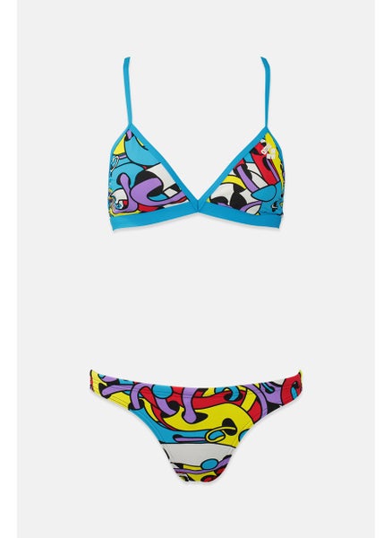 اشتري Women 2 Piece Bikini Bottom And Non Padded Top Set, Blue and Yellow Combo في السعودية