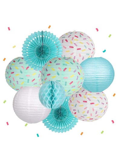 Buy Donut Birthday Party Decorations 9Pcs Donut Party Supplies Donut Lanterns Party Paper Fan Honeycomb Ball Hanging Paper Lanterns for Baby Shower Kids Birthday Party Ice Cream Party Decorations Blue in Saudi Arabia