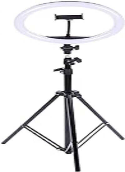 Buy Generic Live stream 360 degree rotated led ring light 26 cm with mobile phone holder and 2.1 meter stand - black & white in Egypt