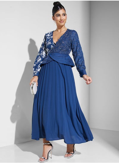 Buy Surplice Neck Plisse Dress in UAE