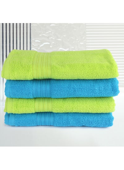 اشتري 4 Piece Bathroom Towel Set ZERO TWIST 410 GSM Zero Twist Terry 4 Bath Towel 75x130 cm Fluffy Look Quick Dry Super Absorbent Green & Blue Color في الامارات