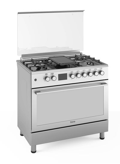 اشتري 90cm Gas Cooking Range With Stainless Steel Cooker with Triple Glass Oven Door, Auto-Ignition, Turnspit, 5 Burners, and Touch Digital Timer,  - Perfect for Grilling, Roasting, and Baking LMC906GG في الامارات